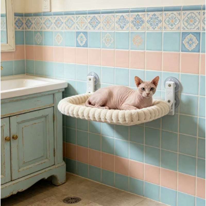 Foldable Cat Hammock – Ultra-Soft Detachable Hammock with 4 Strong Suction Cups and a Sturdy Steel Frame, Easy-to-Install Indoor Sunbathing Hammock