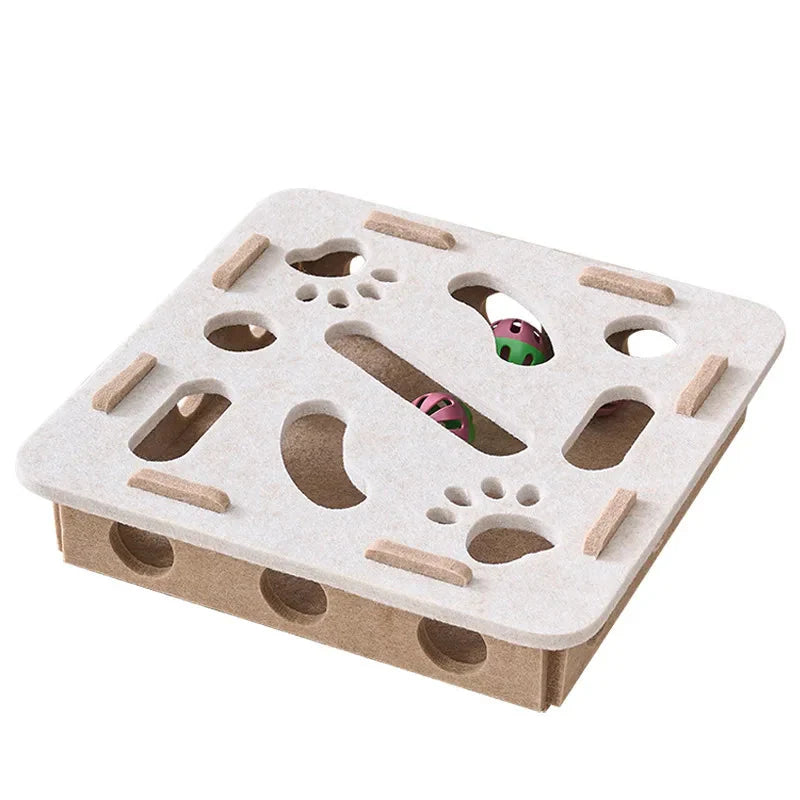 MazeJoy Katten Speelpuzzel – Interactieve Vilt Box met Doolhof en Belbal