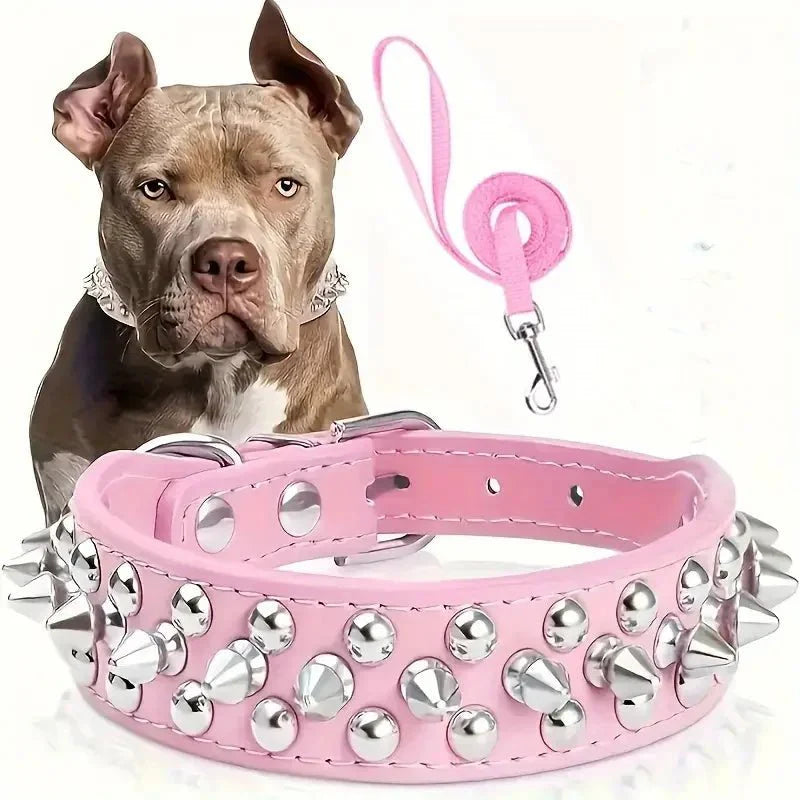 ToughHide Leren Hondenhalsband & Riem Set – Verstelbare Halsband met Spikes voor Sterke Honden