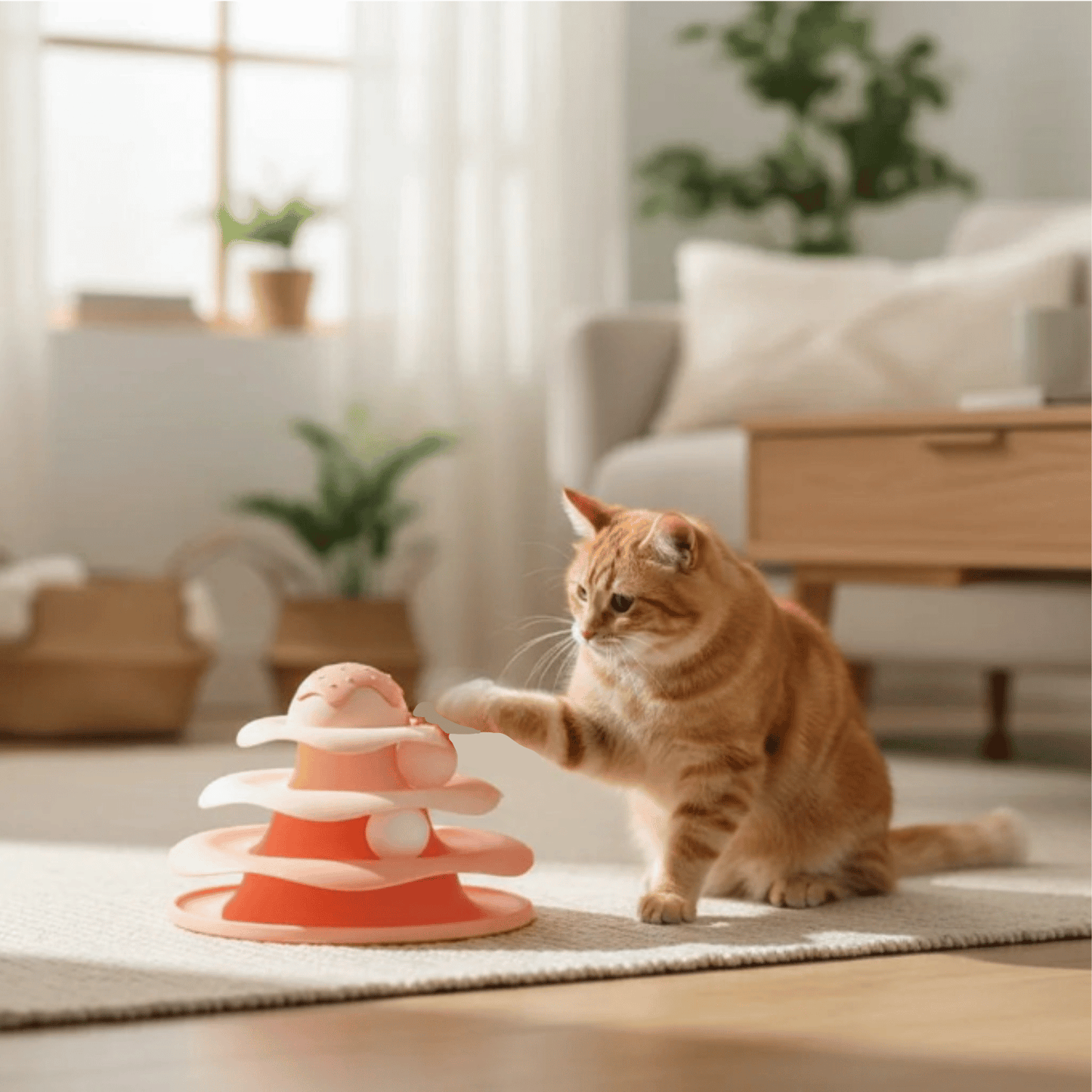 Interactief Speelgoed Kat – Meervoudige Draaitoren Met Rollende Ballen