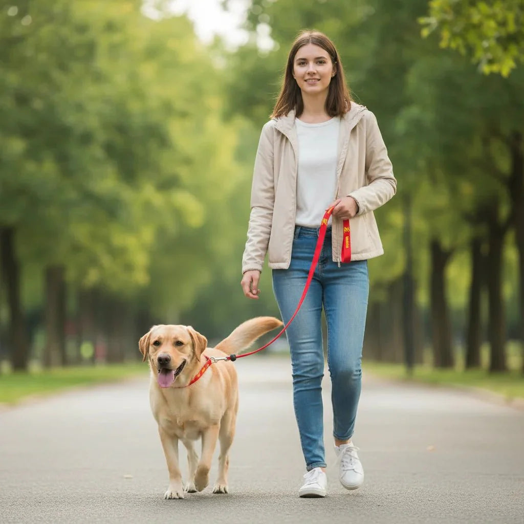 Hondenriem - 2-in-1 Slipriem & Halsband - Zwart, Rood