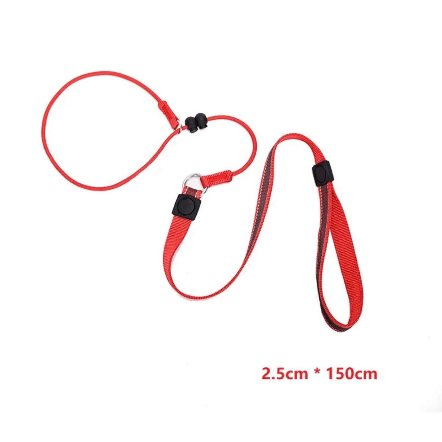 Hondenriem - 2-in-1 Slipriem & Halsband - Zwart, Rood