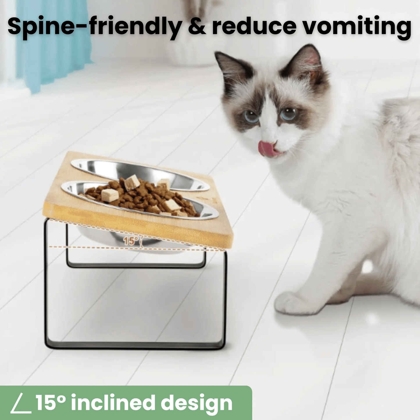 DinePaws Verhoogde Hondenvoerbak & Kattenvoerbak – Houten Standaard met RVS Bakken