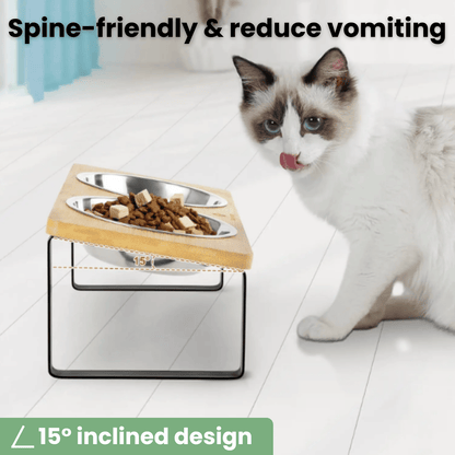 DinePaws Verhoogde Hondenvoerbak & Kattenvoerbak – Houten Standaard met RVS Bakken