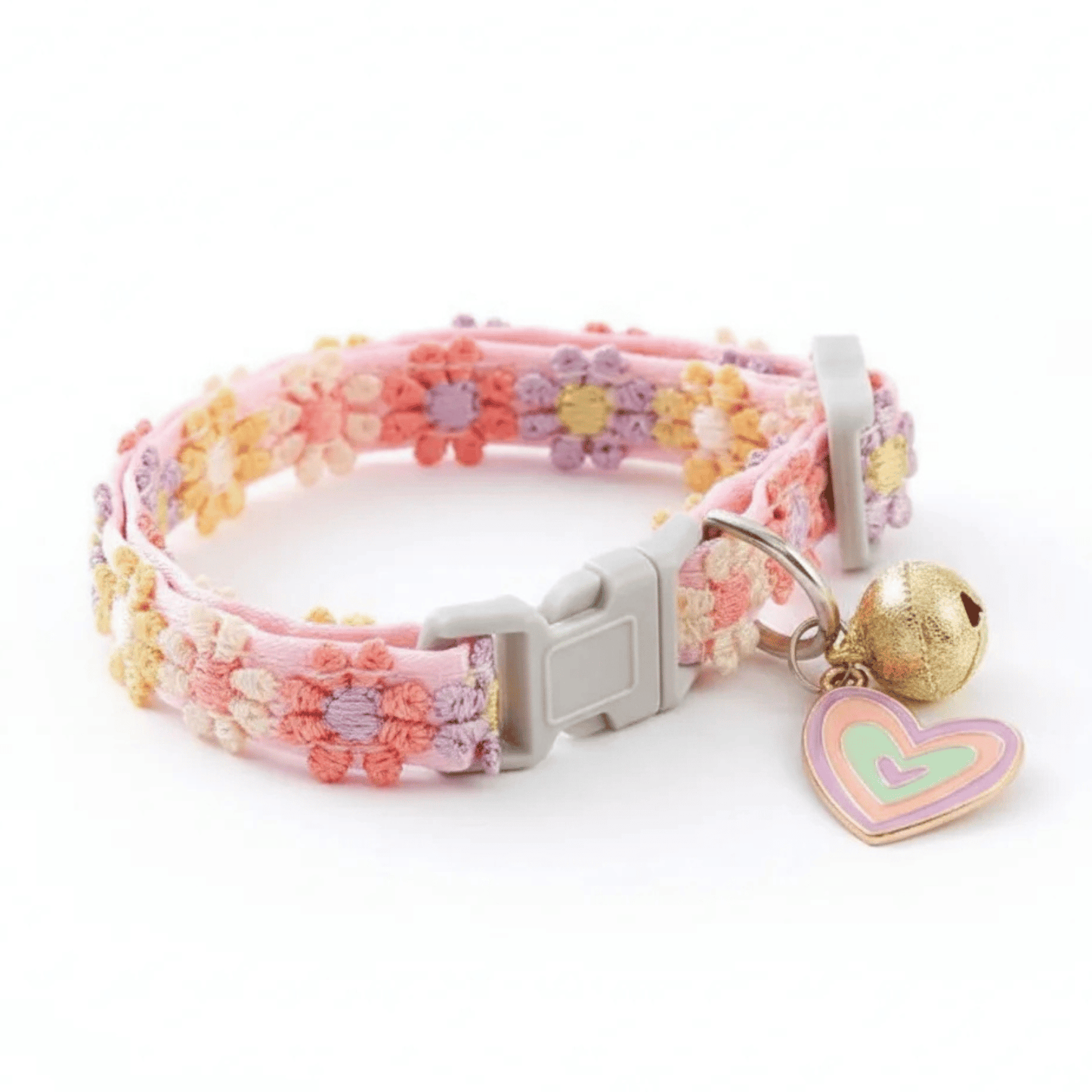 PawBell Kattenhalsband – Verstelbaar Nylon Halsbandje Kat met Bel - Bloemenpatroon