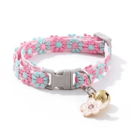 PawBell Kattenhalsband – Verstelbaar Nylon Halsbandje Kat met Bel - Bloemenpatroon
