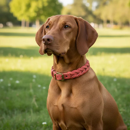 BraidedPaws Leren Hondenhalsband– Verstelbare Gevlochten Halsband voor Veilig Wandelen