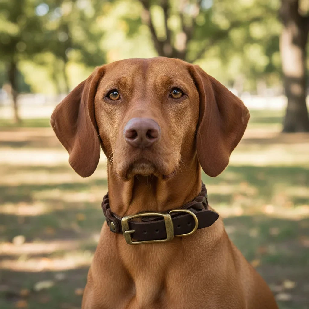BraidedPaws Leren Hondenhalsband– Verstelbare Gevlochten Halsband voor Veilig Wandelen