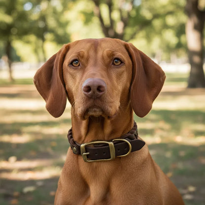 BraidedPaws Leren Hondenhalsband– Verstelbare Gevlochten Halsband voor Veilig Wandelen