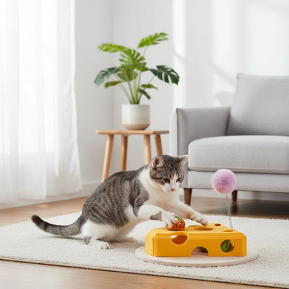 CheeseChase Interactief Kattenpuzzel Speelgoed – Vilt – Mentale Uitdaging & Plezier Voor Binnenkatten