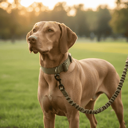 PowerPaw Tactische Hondenhalsband & Riem Set – Verstelbare Nylon Halsband met Schokdempende Bungee Hondenriem
