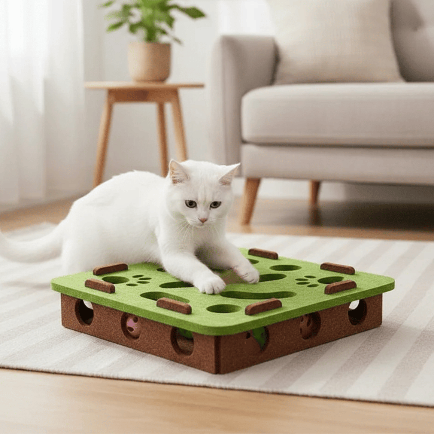 MazeJoy Katten Speelpuzzel – Interactieve Vilt Box met Doolhof en Belbal