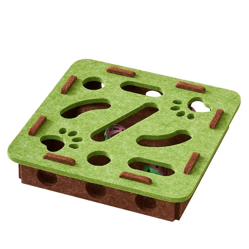 MazeJoy Katten Speelpuzzel – Interactieve Vilt Box met Doolhof en Belbal