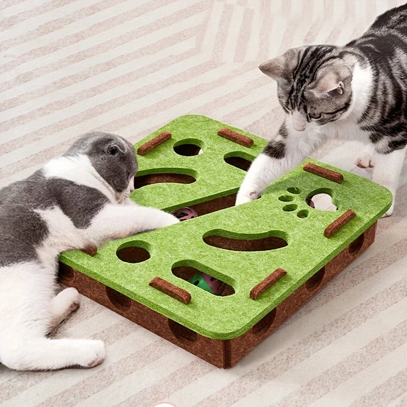 MazeJoy Katten Speelpuzzel – Interactieve Vilt Box met Doolhof en Belbal