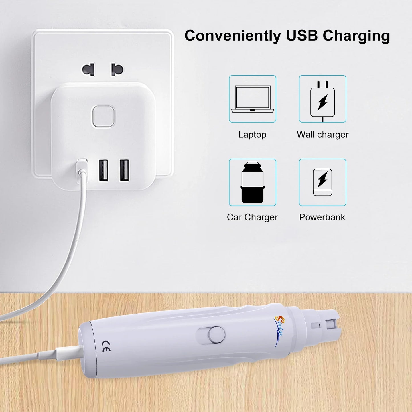 PetPaws – Elektrische Nagelvijl voor Honden en Katten, Wit – Oplaadbaar, 2 Snelheden, Stil en Veilig