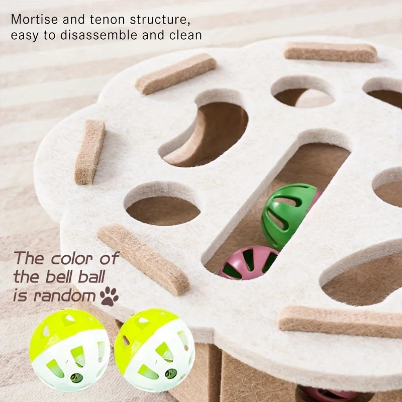 MazeJoy Katten Speelpuzzel – Interactieve Vilt Box met Doolhof en Belbal