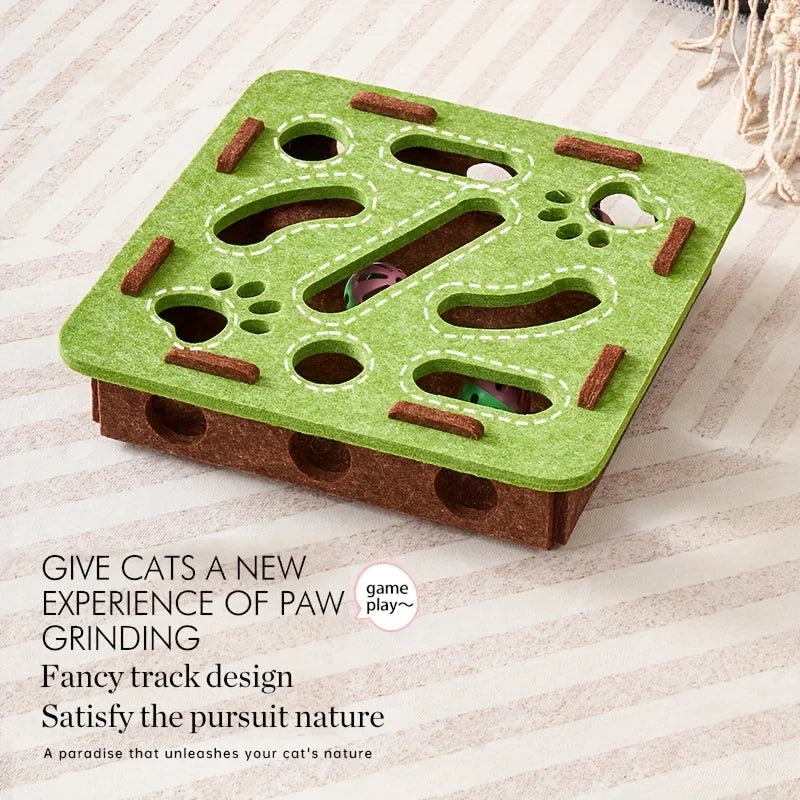MazeJoy Katten Speelpuzzel – Interactieve Vilt Box met Doolhof en Belbal