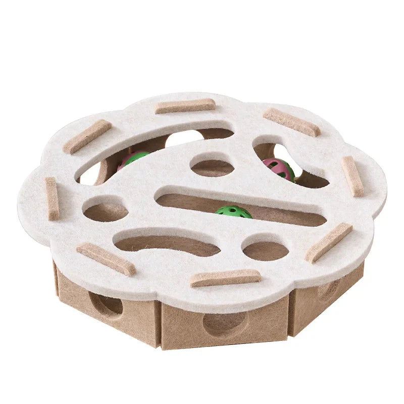 MazeJoy Katten Speelpuzzel – Interactieve Vilt Box met Doolhof en Belbal