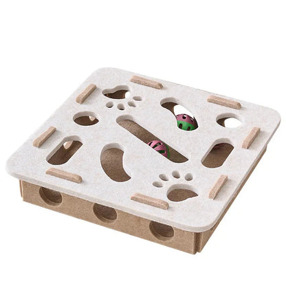 MazeJoy Katten Speelpuzzel – Interactieve Vilt Box met Doolhof en Belbal
