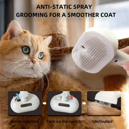 SteamEase - Elektrische Honden en Kattenborstel – Anti-Klit Verzorgingskam met Spray