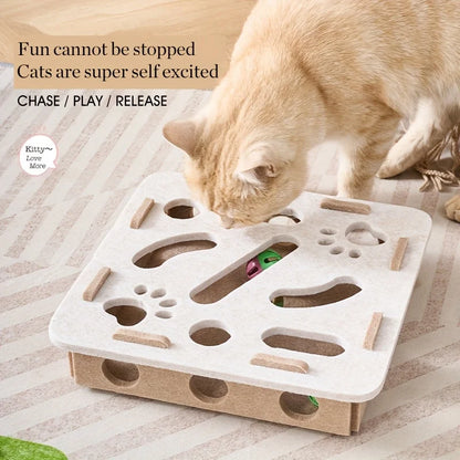 MazeJoy Katten Speelpuzzel – Interactieve Vilt Box met Doolhof en Belbal