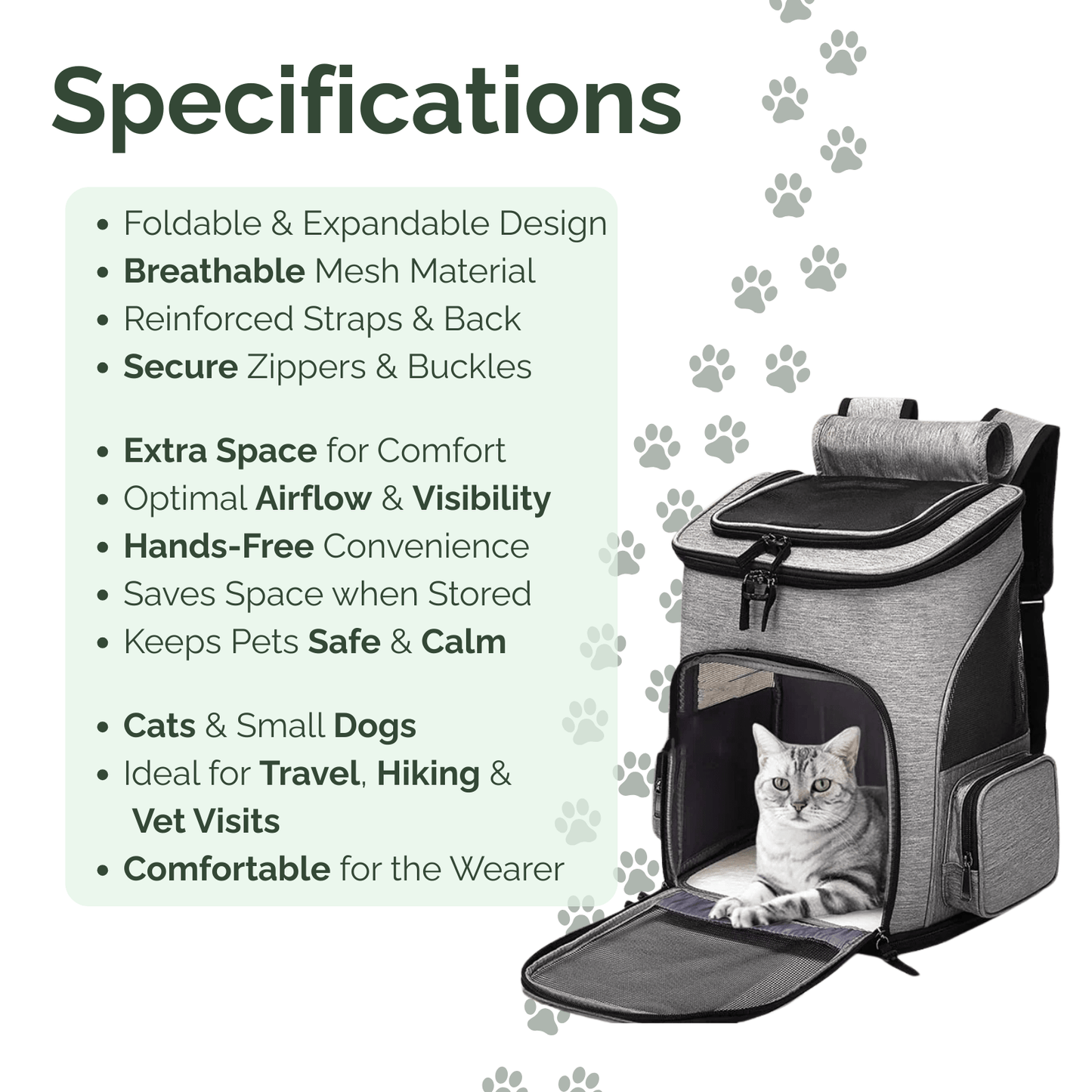 Reismand Kat en Hond - Ademende Kattenrugzak Grijs - Opvouwbaar en Uitschuifbaar
