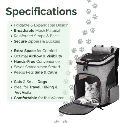 Reismand Kat en Hond - Ademende Kattenrugzak Grijs - Opvouwbaar en Uitschuifbaar