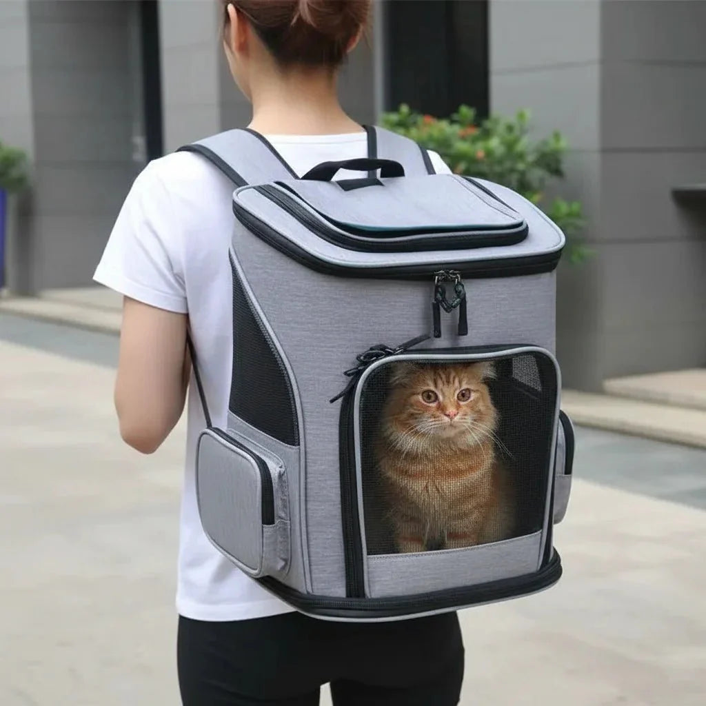 Reismand Kat en Hond - Ademende Kattenrugzak Grijs - Opvouwbaar en Uitschuifbaar