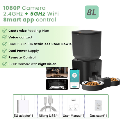 Automatische Voerbak Katten en Honden - Voerautomaat met Camera