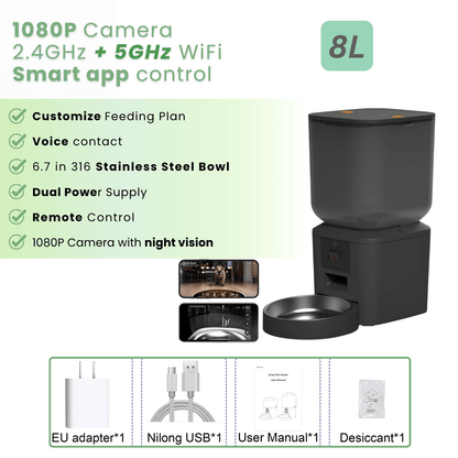Automatische Voerbak Katten en Honden - Voerautomaat met Camera
