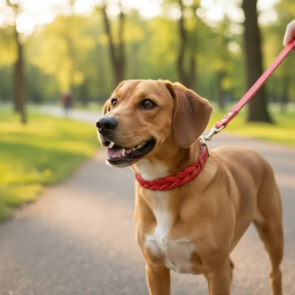 BraidedPaws Leren Hondenhalsband– Verstelbare Gevlochten Halsband voor Veilig Wandelen