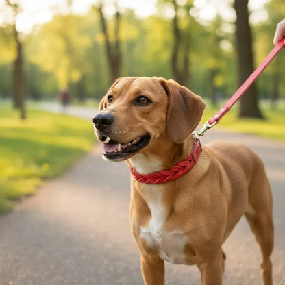 BraidedPaws Leren Hondenhalsband– Verstelbare Gevlochten Halsband voor Veilig Wandelen