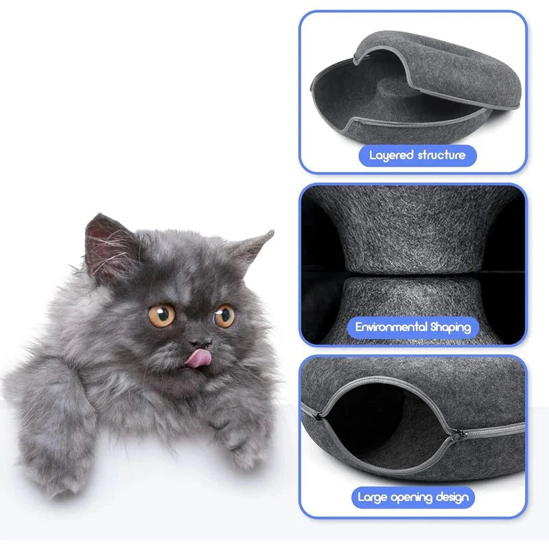 Kattenmand Tunnelbed Donut – Wolvilt Comfort & Speelplek Voor Katten