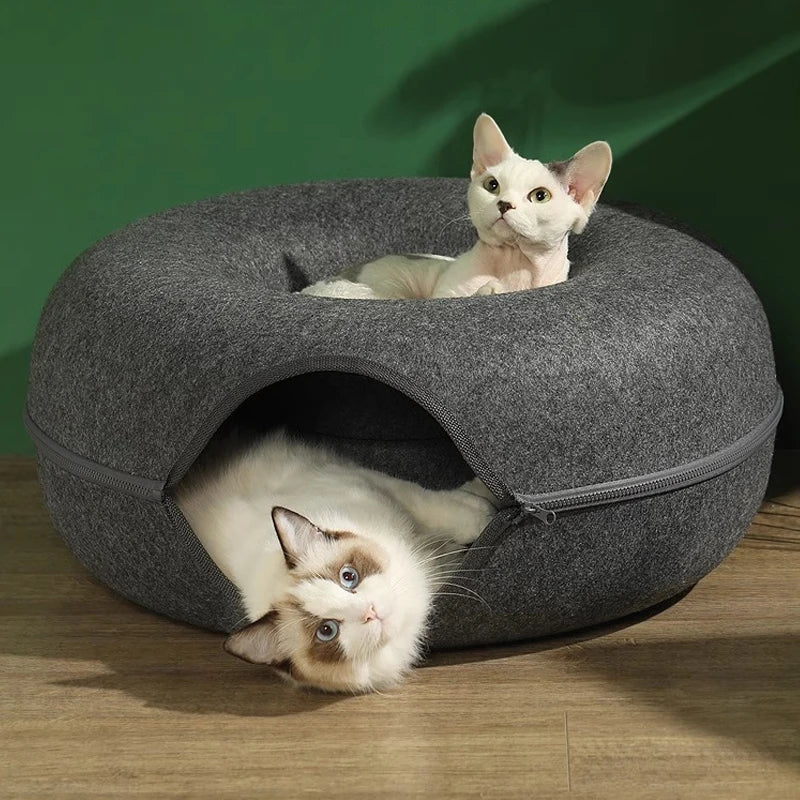 Kattenmand Tunnelbed Donut – Wolvilt Comfort & Speelplek Voor Katten