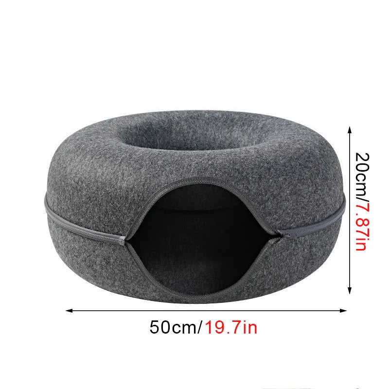 Kattenmand Tunnelbed Donut – Wolvilt Comfort & Speelplek Voor Katten