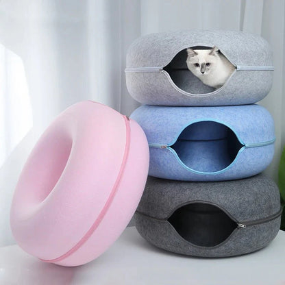 Kattenmand Tunnelbed Donut – Wolvilt Comfort & Speelplek Voor Katten