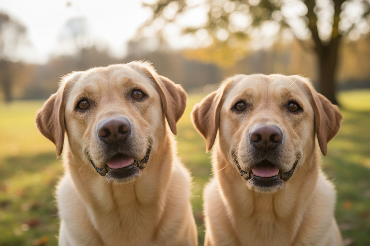Foto van 2 labradors die lief kijken zonder tkest