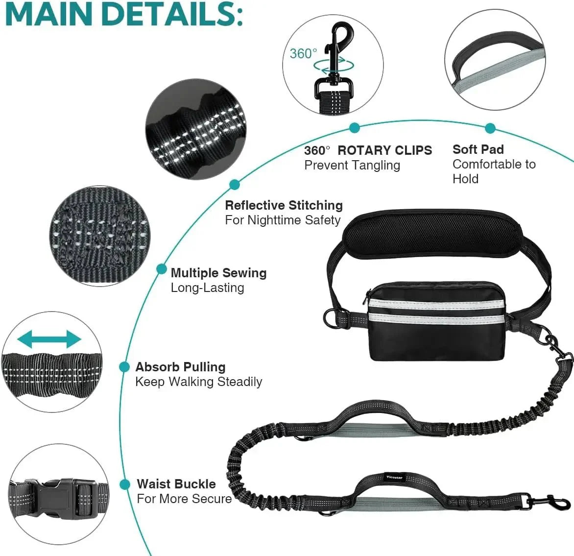 Handsfree Hondenriem met Opbergtasje