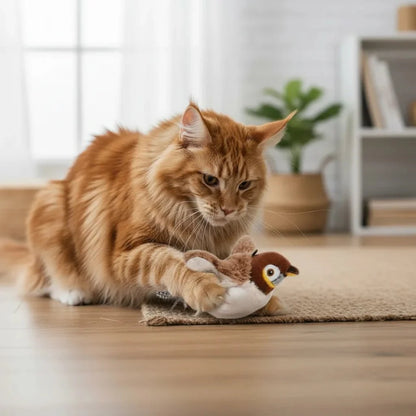 Interactief Speelgoed Kat – Knuffel Kat Simulatie Vogel Speelgoed Met Geluid en Beweging