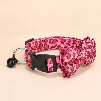 Luxe Halsband met Luipaardprint en Afneembare Strik