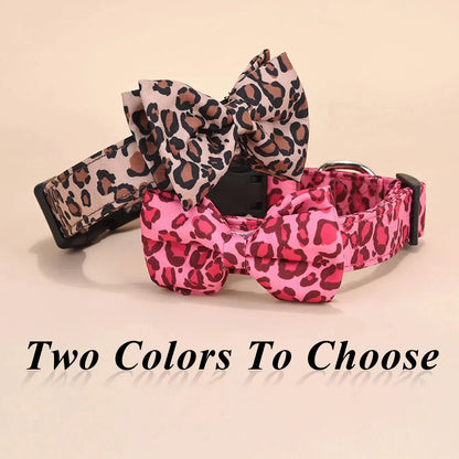 Luxe Halsband met Luipaardprint en Afneembare Strik