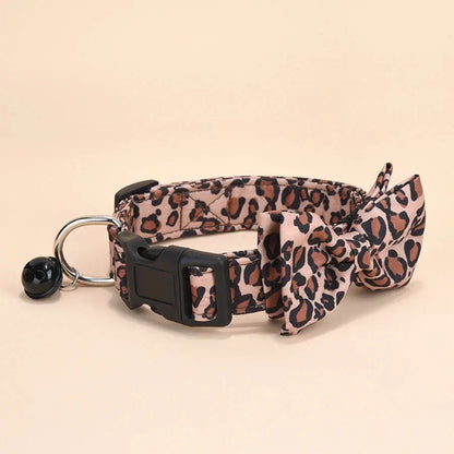Luxe Halsband met Luipaardprint en Afneembare Strik