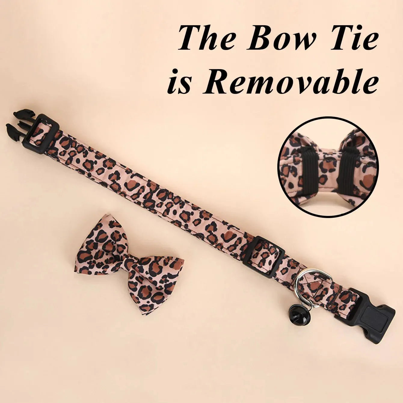 Luxe Halsband met Luipaardprint en Afneembare Strik