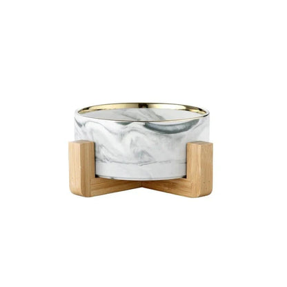 Marmeren, Keramische Honden- en Kattenvoerbak met Houten Standaard