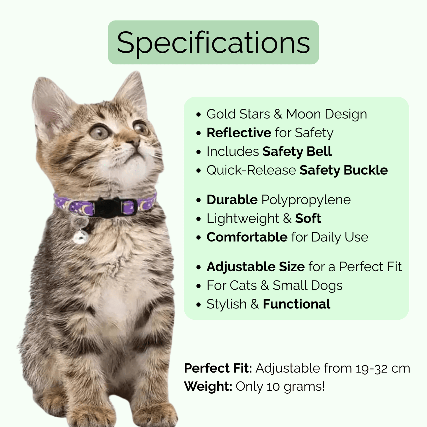 Reflecterende Kattenhalsband met Sterren & Maan - Veiligheidssluiting Halsbandje Kat