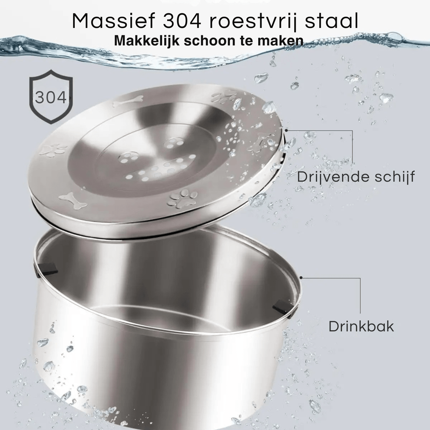 RVS Anti-Mors Waterbak voor Honden – 1L of 3L