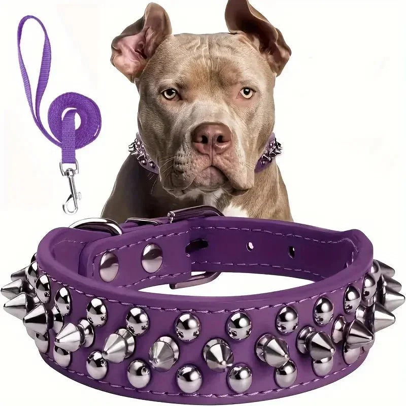 ToughHide Leren Hondenhalsband & Riem Set – Verstelbare Halsband met Spikes voor Sterke Honden