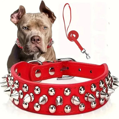 ToughHide Leren Hondenhalsband & Riem Set – Verstelbare Halsband met Spikes voor Sterke Honden