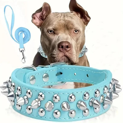 ToughHide Leren Hondenhalsband & Riem Set – Verstelbare Halsband met Spikes voor Sterke Honden