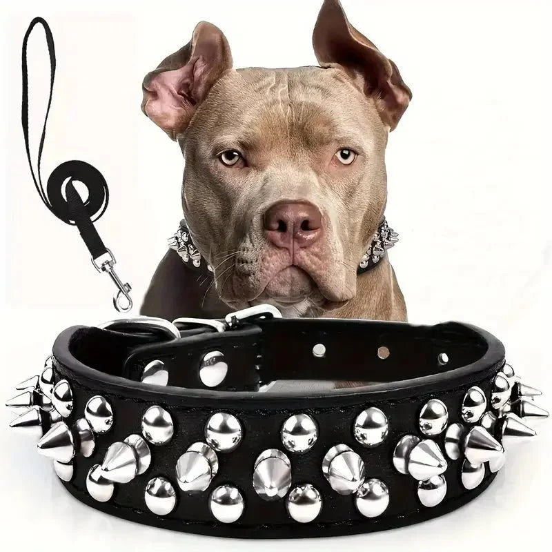 ToughHide Leren Hondenhalsband & Riem Set – Verstelbare Halsband met Spikes voor Sterke Honden